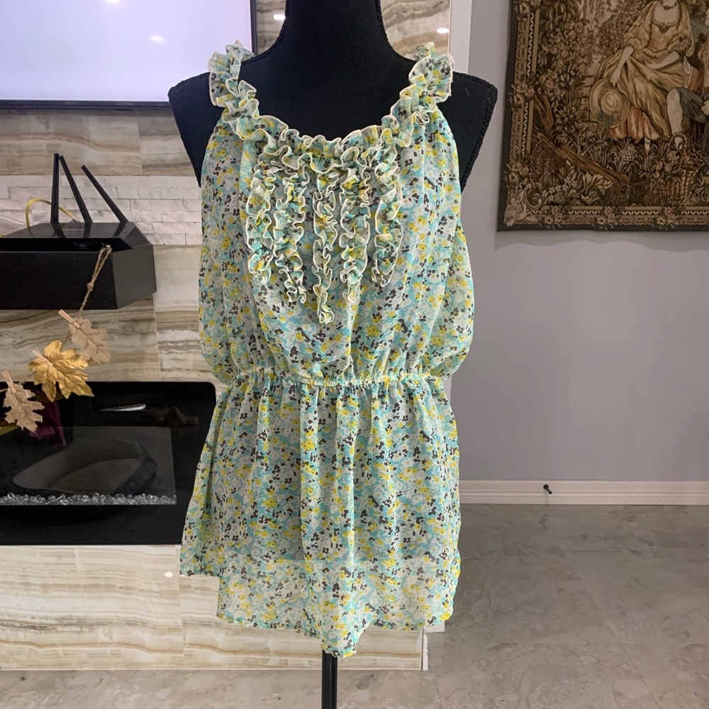 Catch My I Lightweight Green Floral Sleeveless Blouse.‎ Size XL (292)